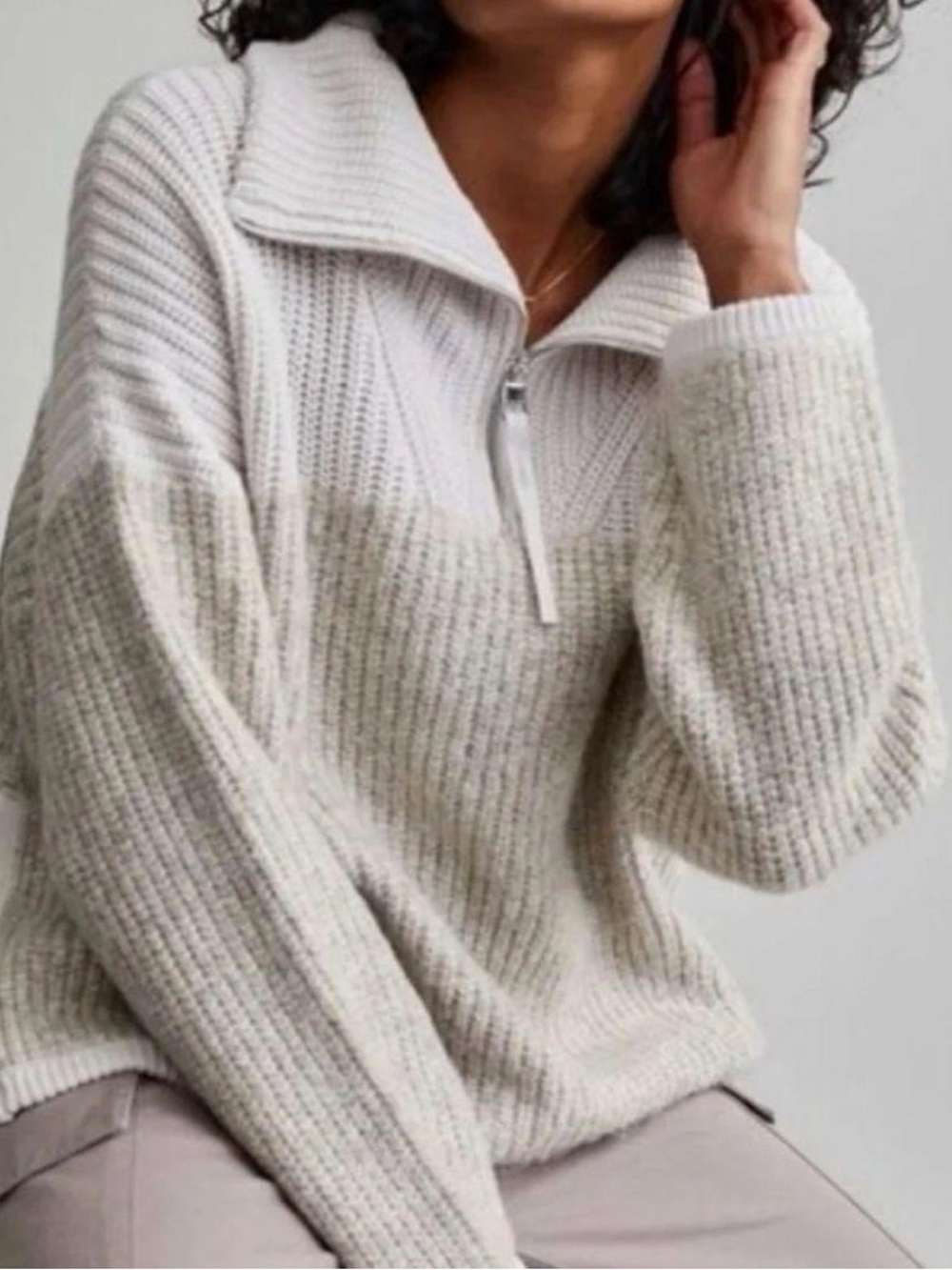 Varley Half-Zip Ribbed Turtleneck Sweater in Cream